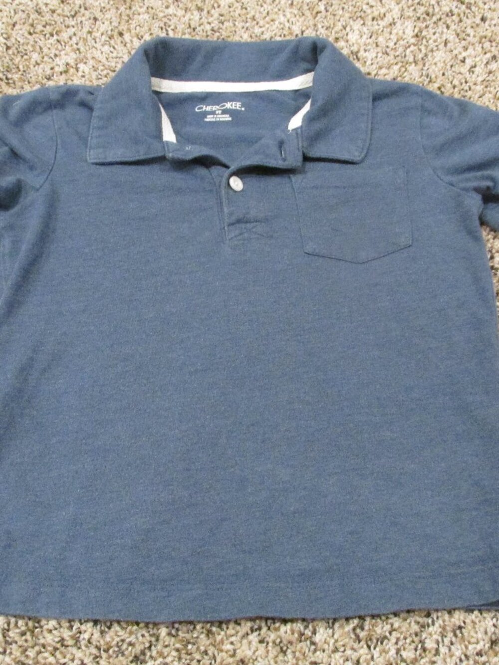 Cherokee Polo Pullover Shirt Toddler Boys Size 5T Blue Short Sleeve Collared Top